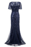 Robe Sirène à Manches Courtes Bleu Marine