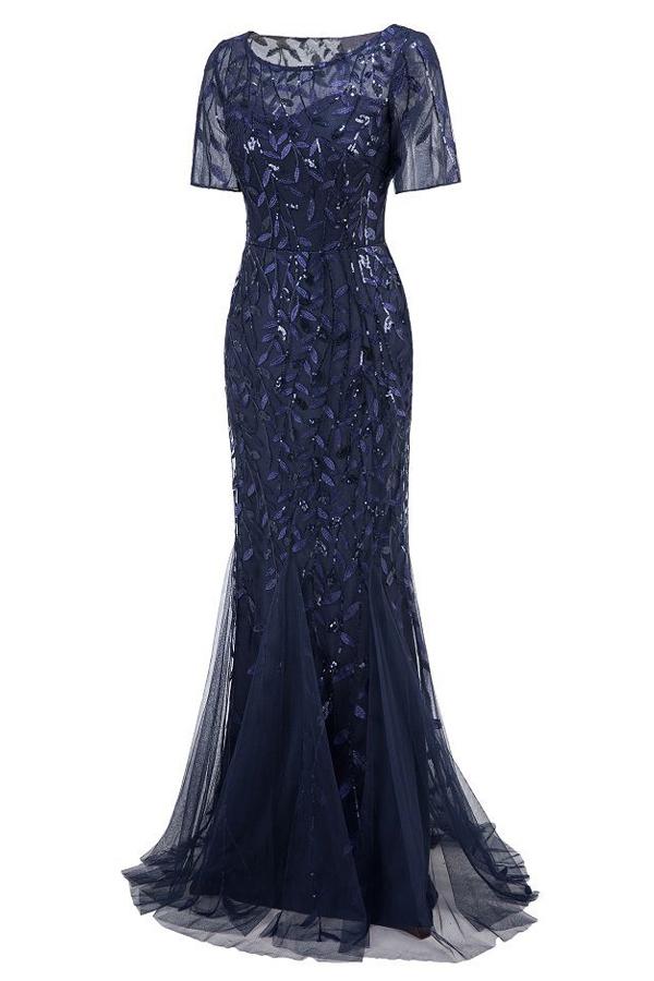 Robe Sirène à Manches Courtes Bleu Marine