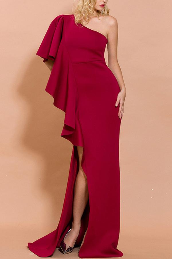 Zapaka Femme Robe de Soirée Rouge à Une épaule