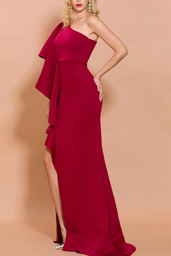 Zapaka Femme Robe de Soirée Rouge à Une épaule