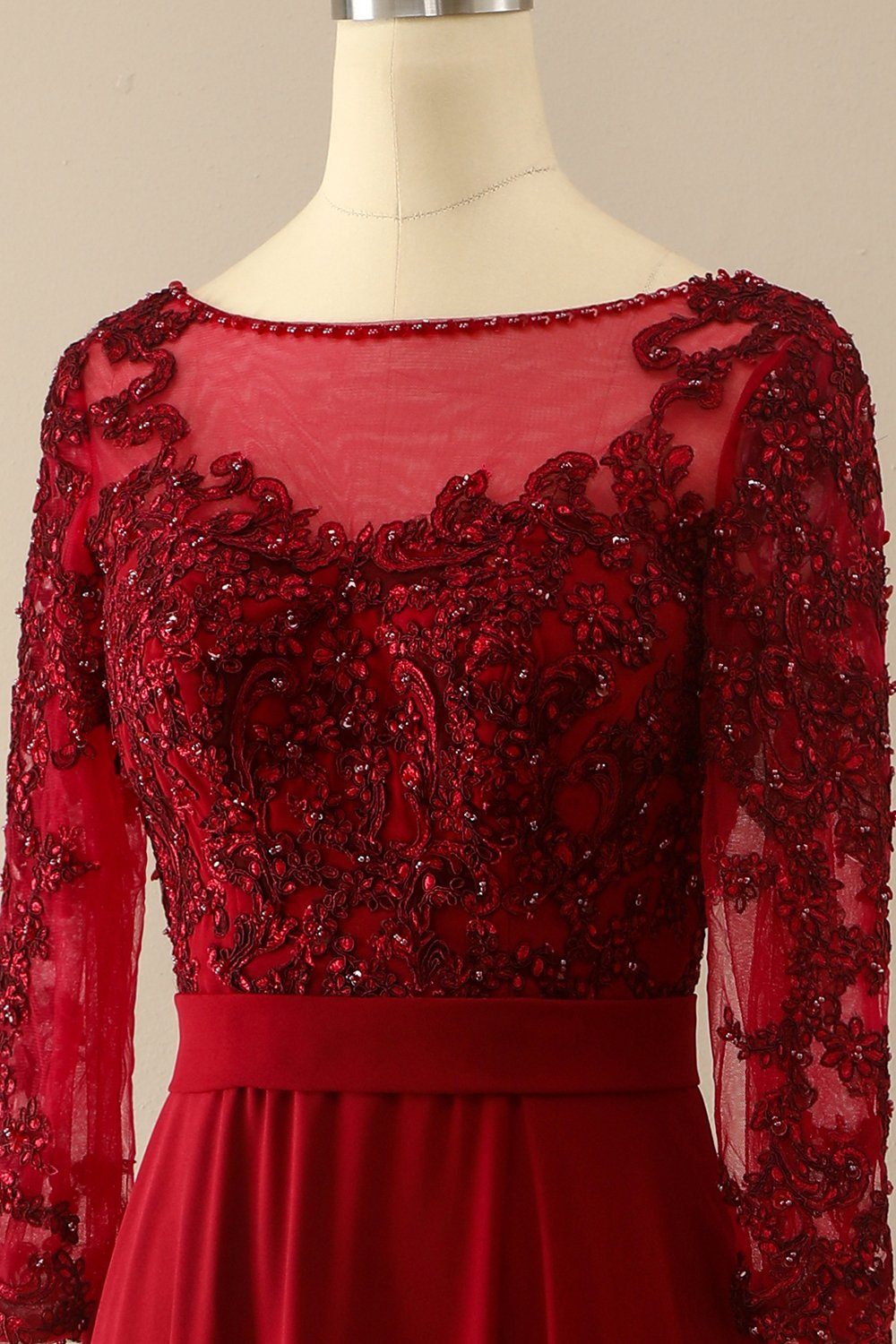 Robe de Mariée Bordeaux à Manches pour Mère