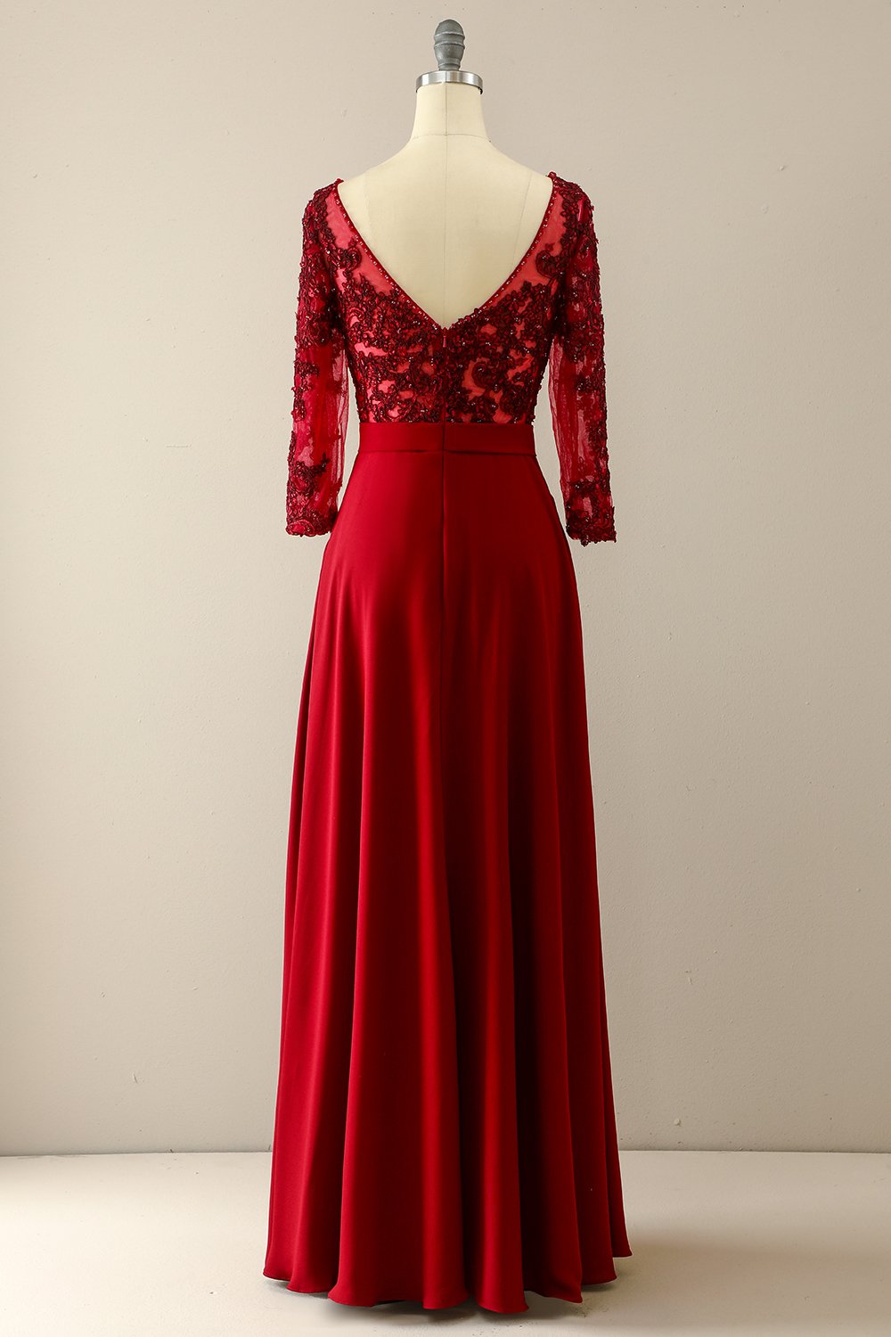 Robe de Mariée Bordeaux à Manches pour Mère
