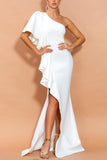 Zapaka Femme Robe de Soirée Blanche à Une épaule