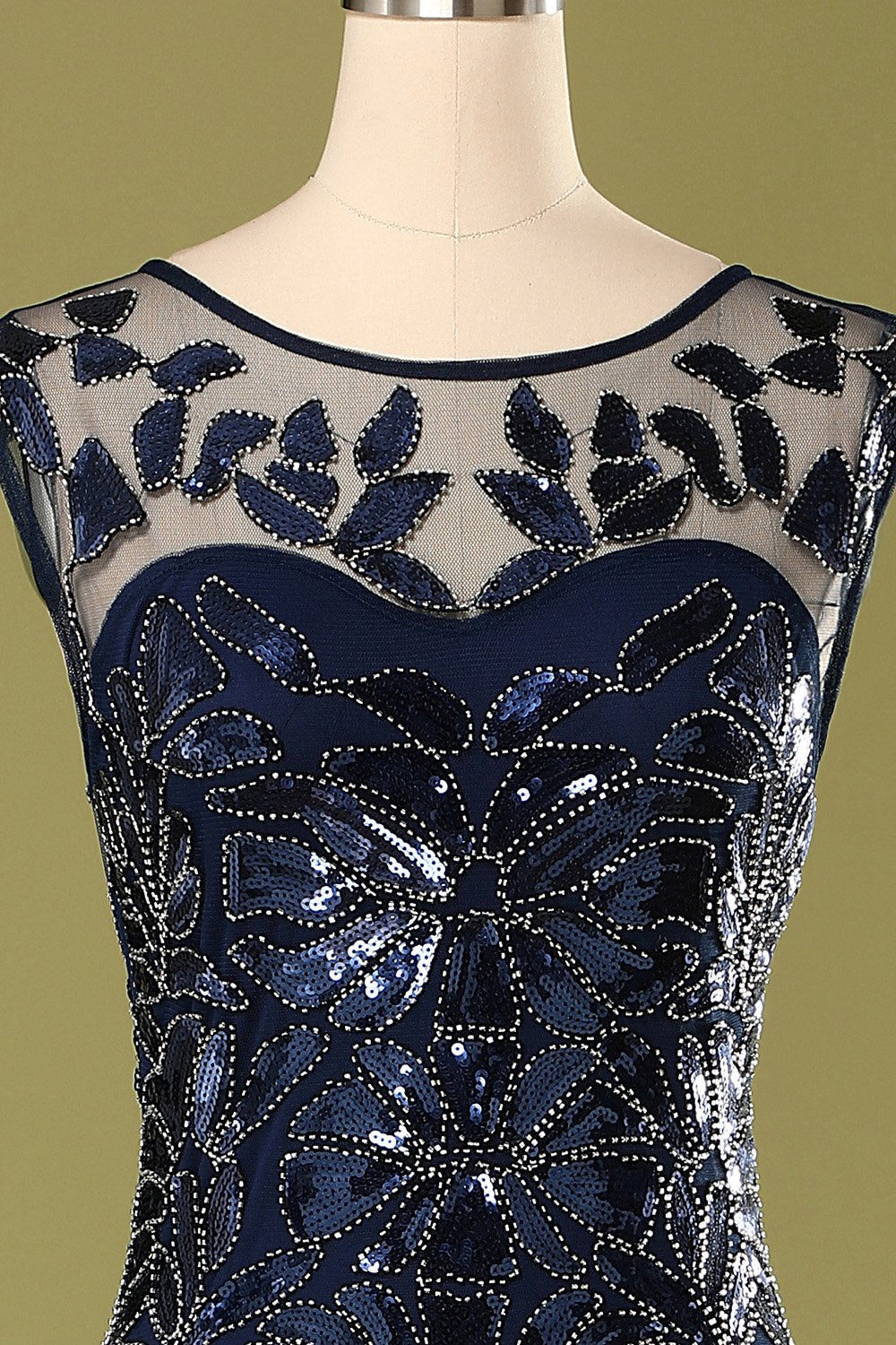 Robe à paillettes bleu marine des années 1920