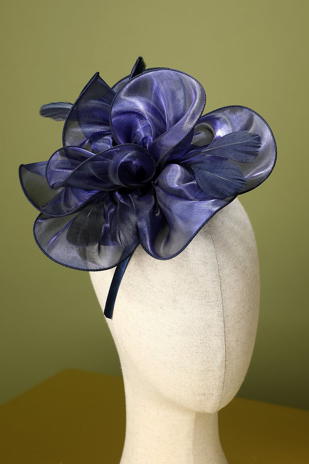 Vintage Bandeau de Plumes Années 1920 Organza Bleu