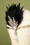 Bandeau à clapet perle plume noire des années 1920