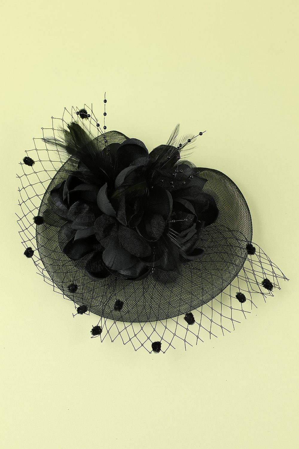Bandeau Année 1920  Rétro en Tulle avec Perles Plumes noire
