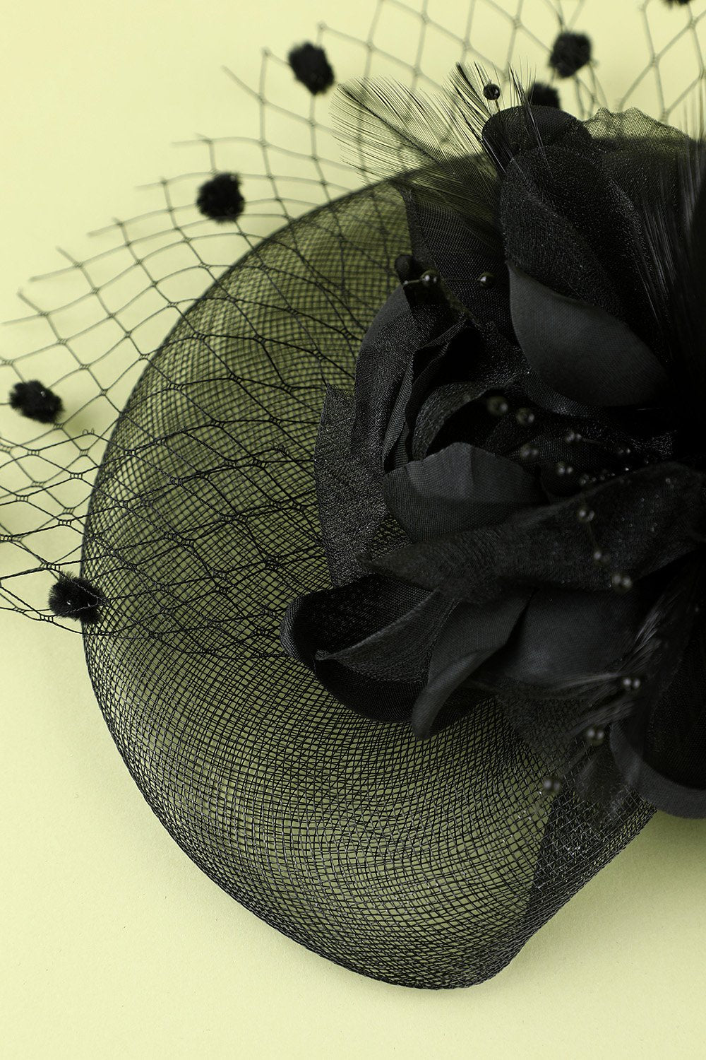 Bandeau Année 1920  Rétro en Tulle avec Perles Plumes noire