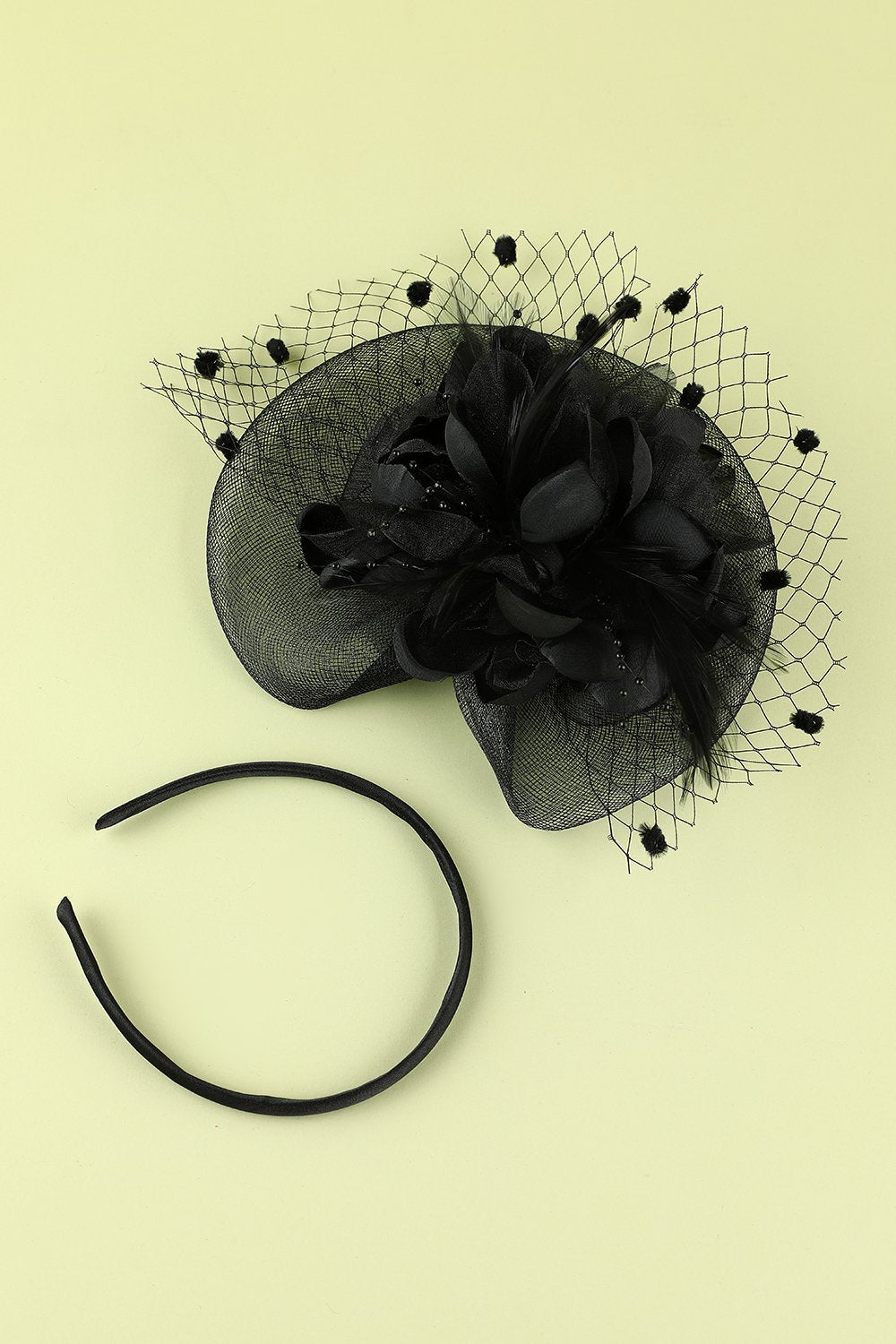 Bandeau Année 1920  Rétro en Tulle avec Perles Plumes noire