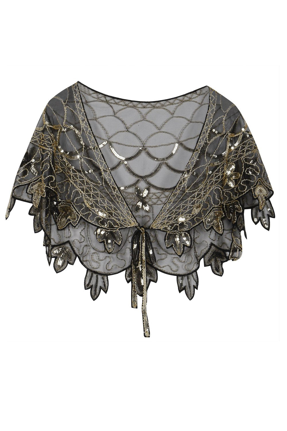 Zapaka Cape Femme Paillettes Fleur Doré Années 1920