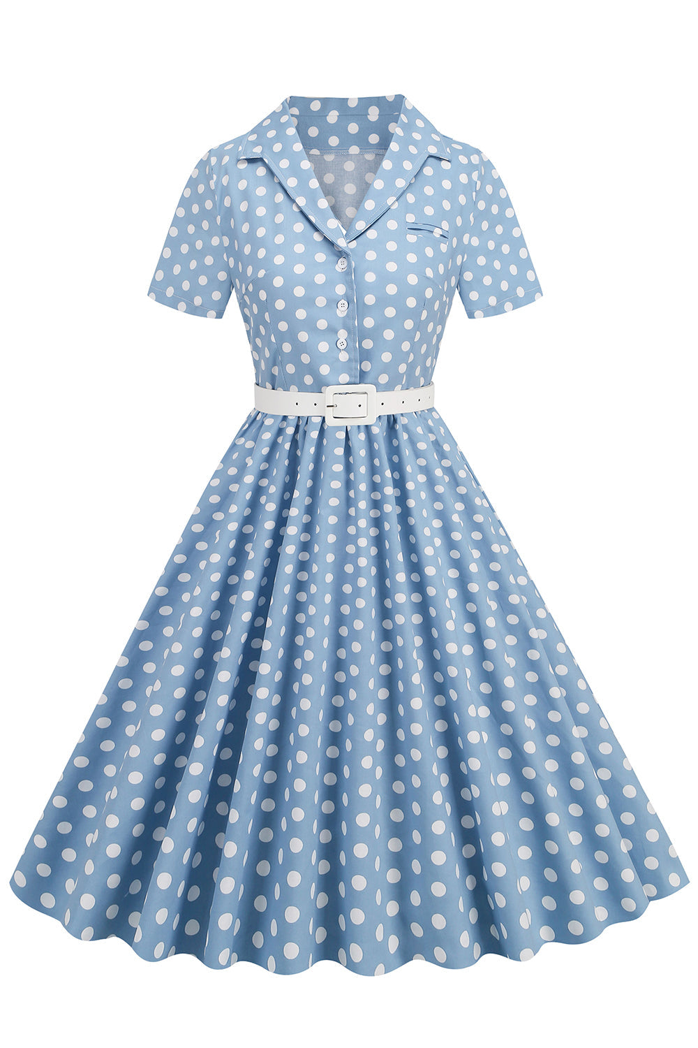 Hepburn Style V Col Blue Polka Dots 1950s Robe