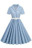 Hepburn Style V Col Blue Polka Dots 1950s Robe
