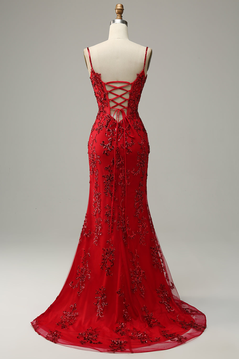 Sangles Spaghetti Sirène Paillettes Noires Robe longue de bal avec front fendu