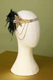 Zapaka Rétro Bandeau Perlé des Années 1920 en Plumes Noir et Or
