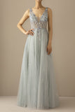 Robe De Soirée Longue A Ligne Tulle Gris Bleu