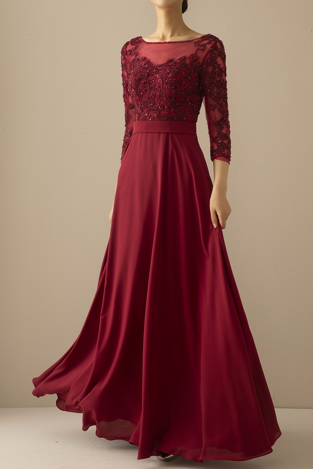 Robe de Mariée Bordeaux à Manches pour Mère