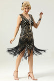 Robe à paillettes noires et dorées des années 1920