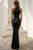 Robe noire de bal de sirène de sequin