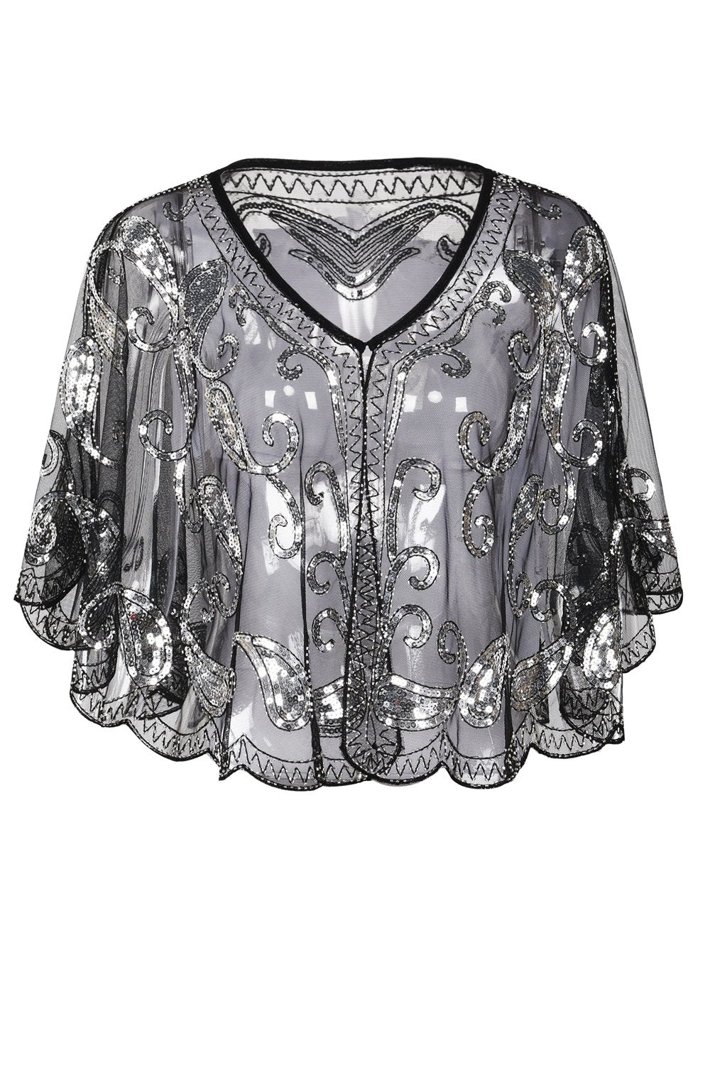Zapaka Cape à Paillettes Noires Style Rétro des Années 1920