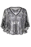 Zapaka Cape à Paillettes Noires Style Rétro des Années 1920