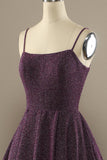 Charme Une ligne violette robe de bal avec avant divisée