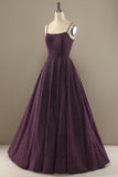Charme Une ligne violette robe de bal avec avant divisée