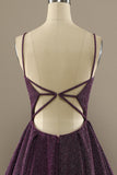 Charme Une ligne violette robe de bal avec avant divisée
