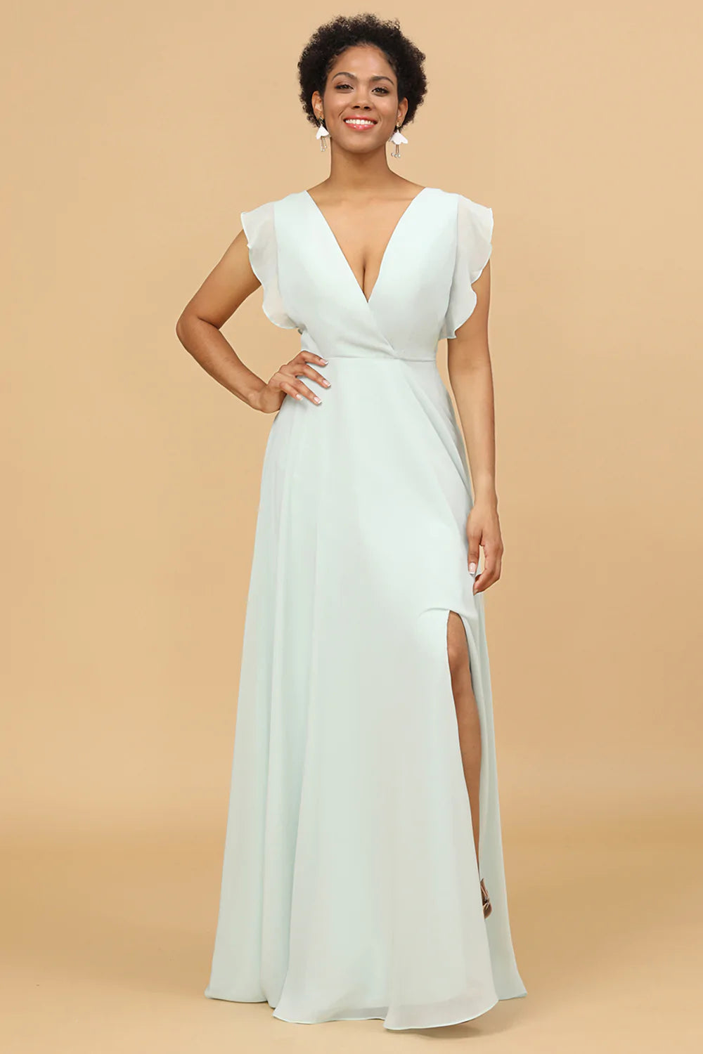 Menthe Chiffon V-Neck Bridesmaid Robe