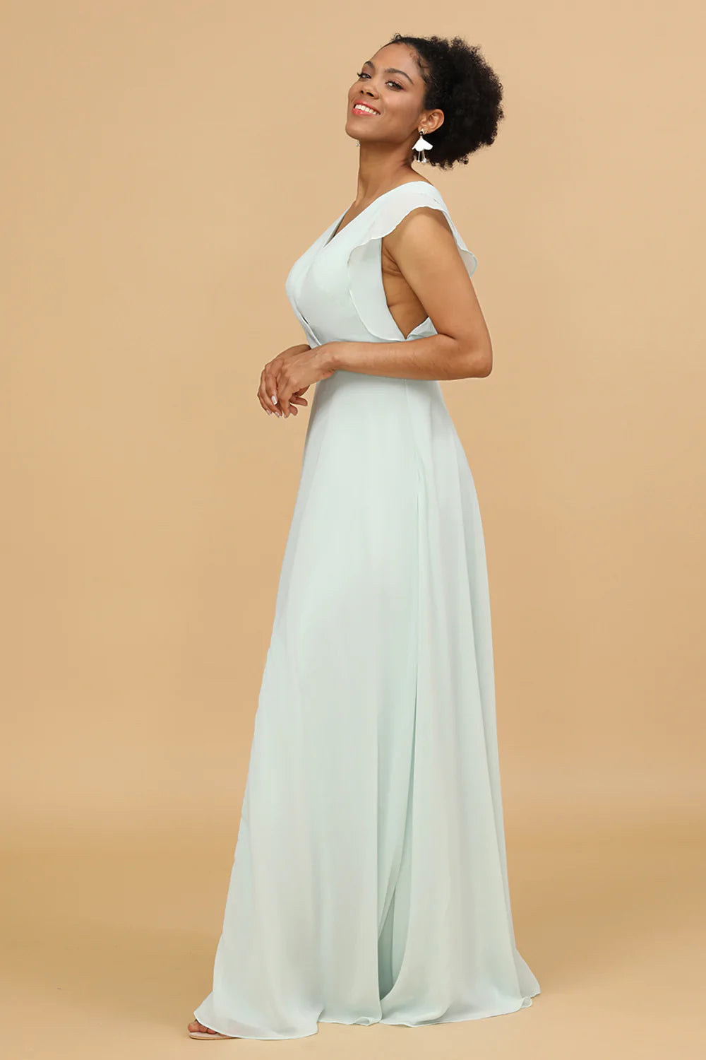 Menthe Chiffon V-Neck Bridesmaid Robe
