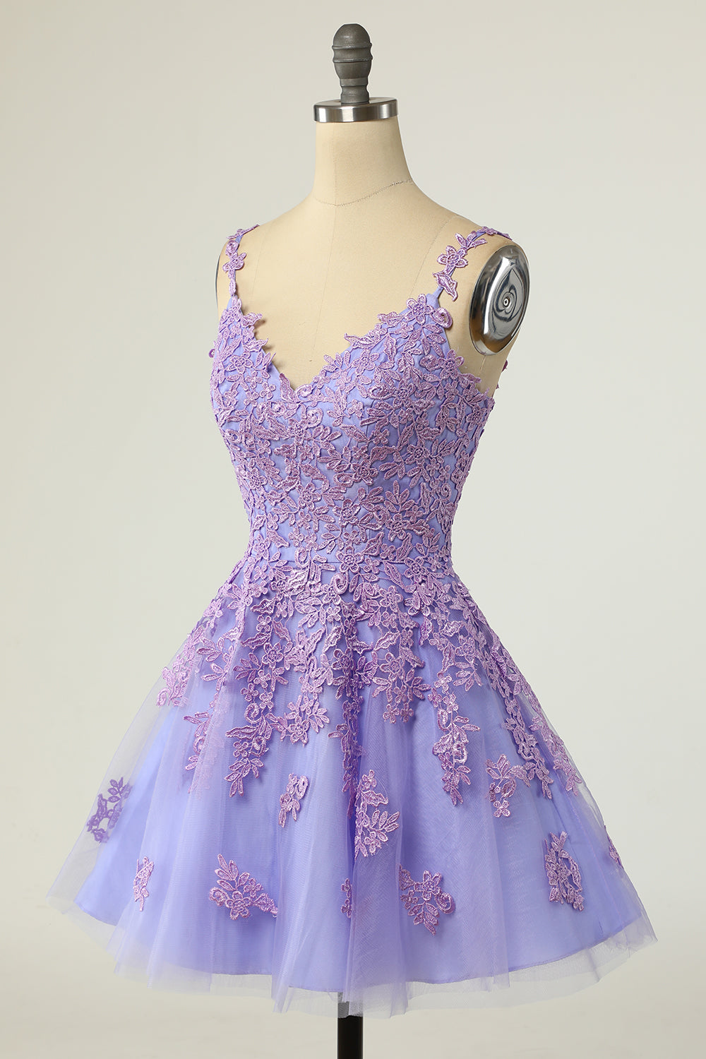 Une ligne Spaghetti Straps Purple Robe de cocktail courte