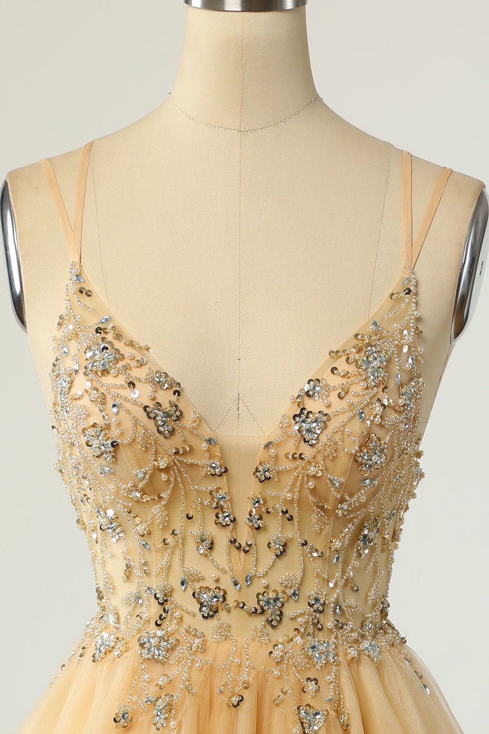 Magnifique A Line Spaghetti Straps Gris Robe de cocktail avec Perles