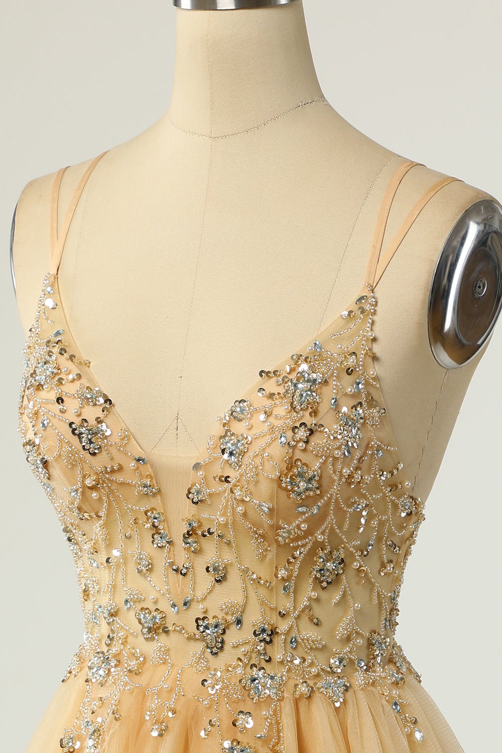 Magnifique A Line Spaghetti Straps Gris Robe de cocktail avec Perles