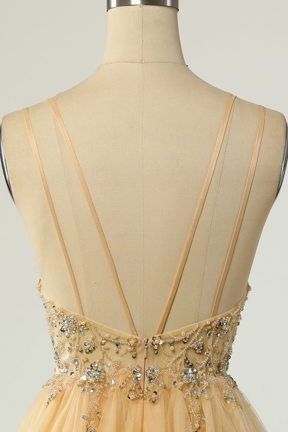 Magnifique A Line Spaghetti Straps Gris Robe de cocktail avec Perles