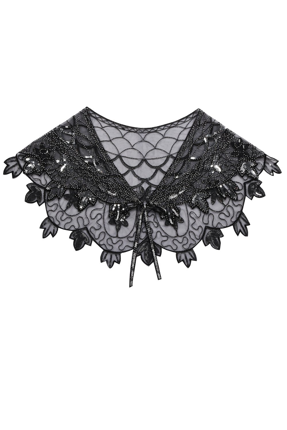 Zapaka Cape Femme Paillettes Fleur Noire Années 1920