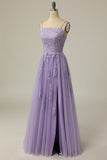 Une ligne bustier violet clair robe de bal de finissant avec des appliques