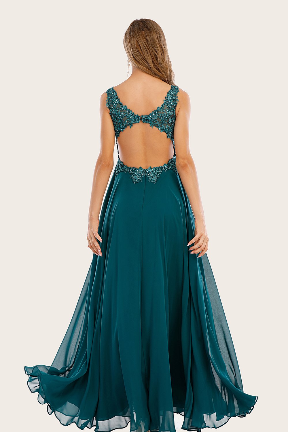 Robe turquoise de long prom de mousseline de soie avec perlé