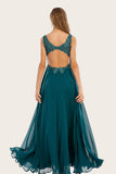 Robe turquoise de long prom de mousseline de soie avec perlé