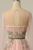 Une ligne Jewel Light Nude Long Prom Robe de bal avec broderie