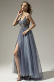 Robe longue de bal de V-cou avec la fente
