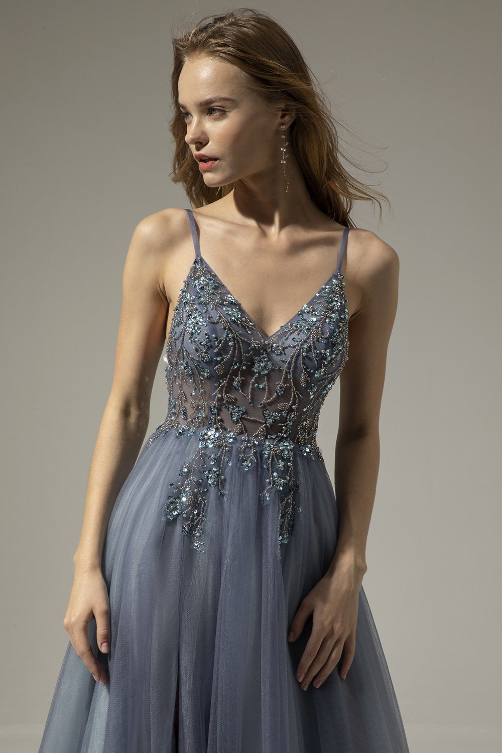 Robe longue de bal de V-cou avec la fente