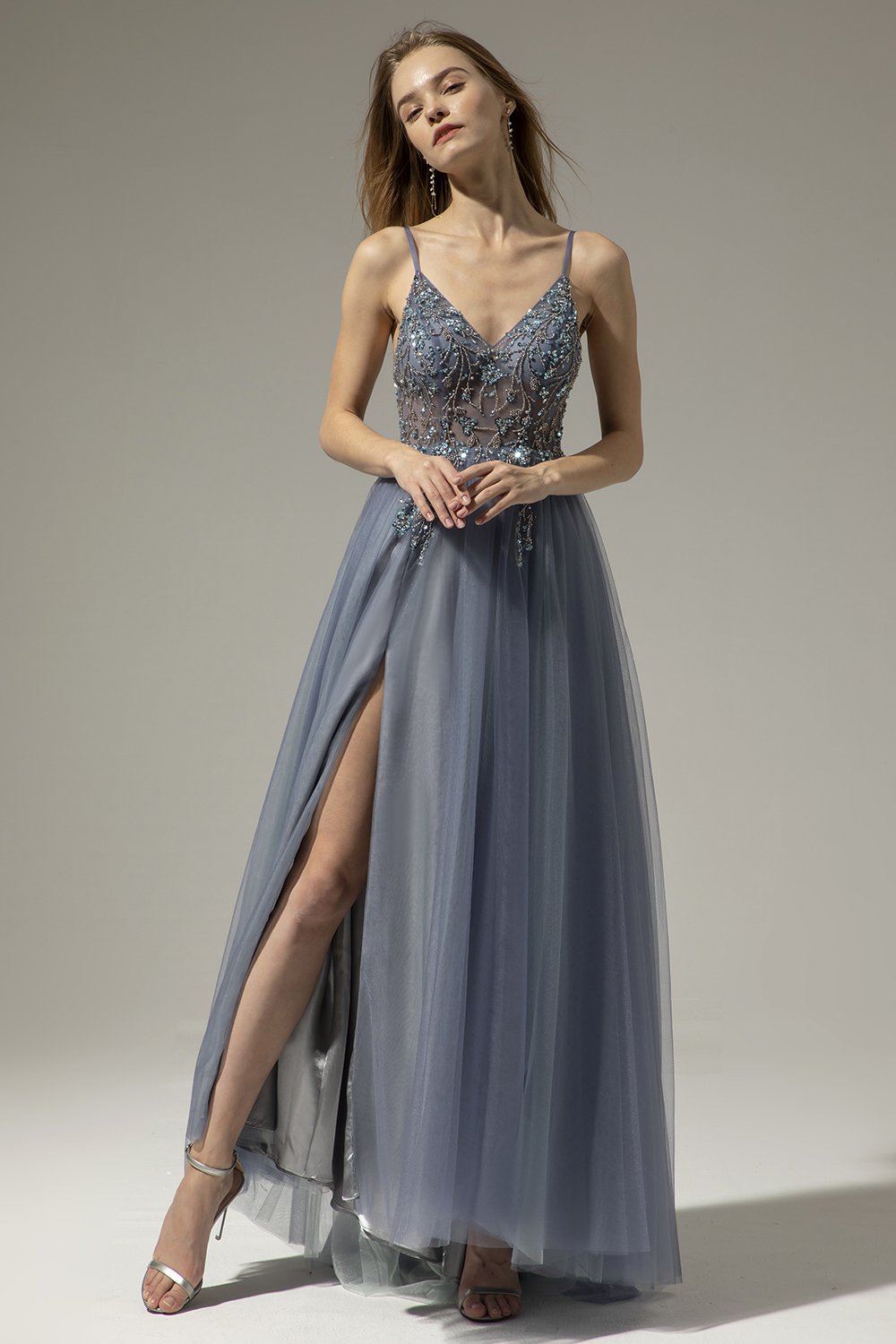 Robe longue de bal de V-cou avec la fente