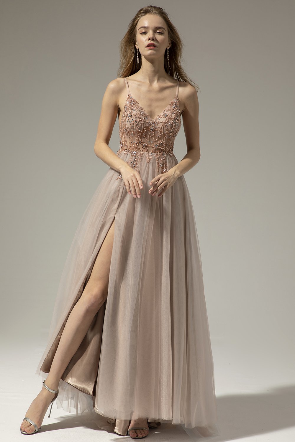 Robe longue de bal de V-cou avec la fente