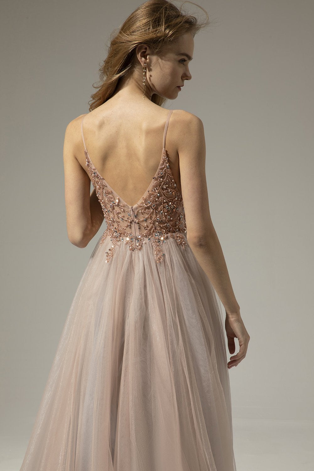 Robe longue de bal de V-cou avec la fente