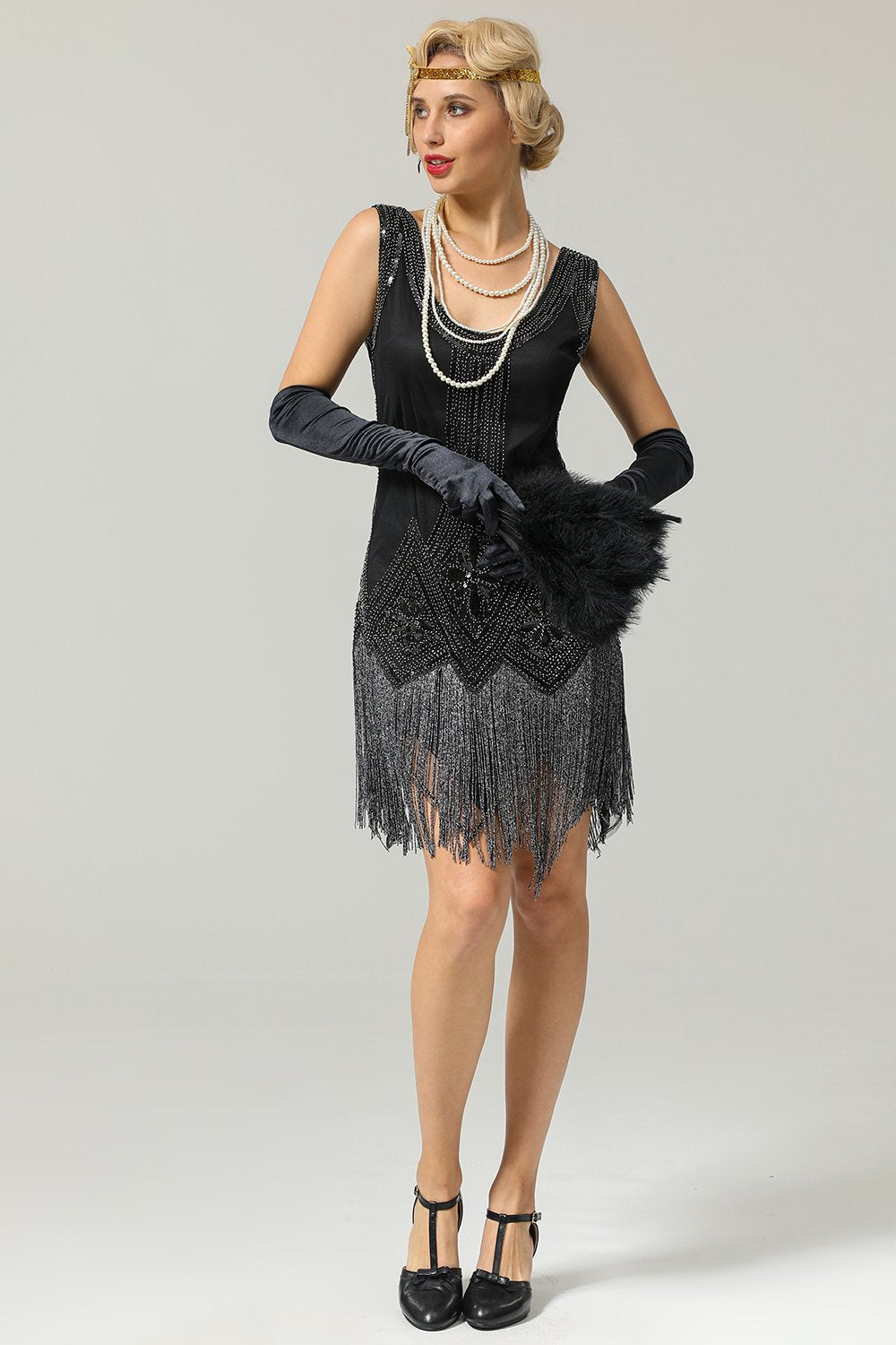 Robe noire flapper à paillettes