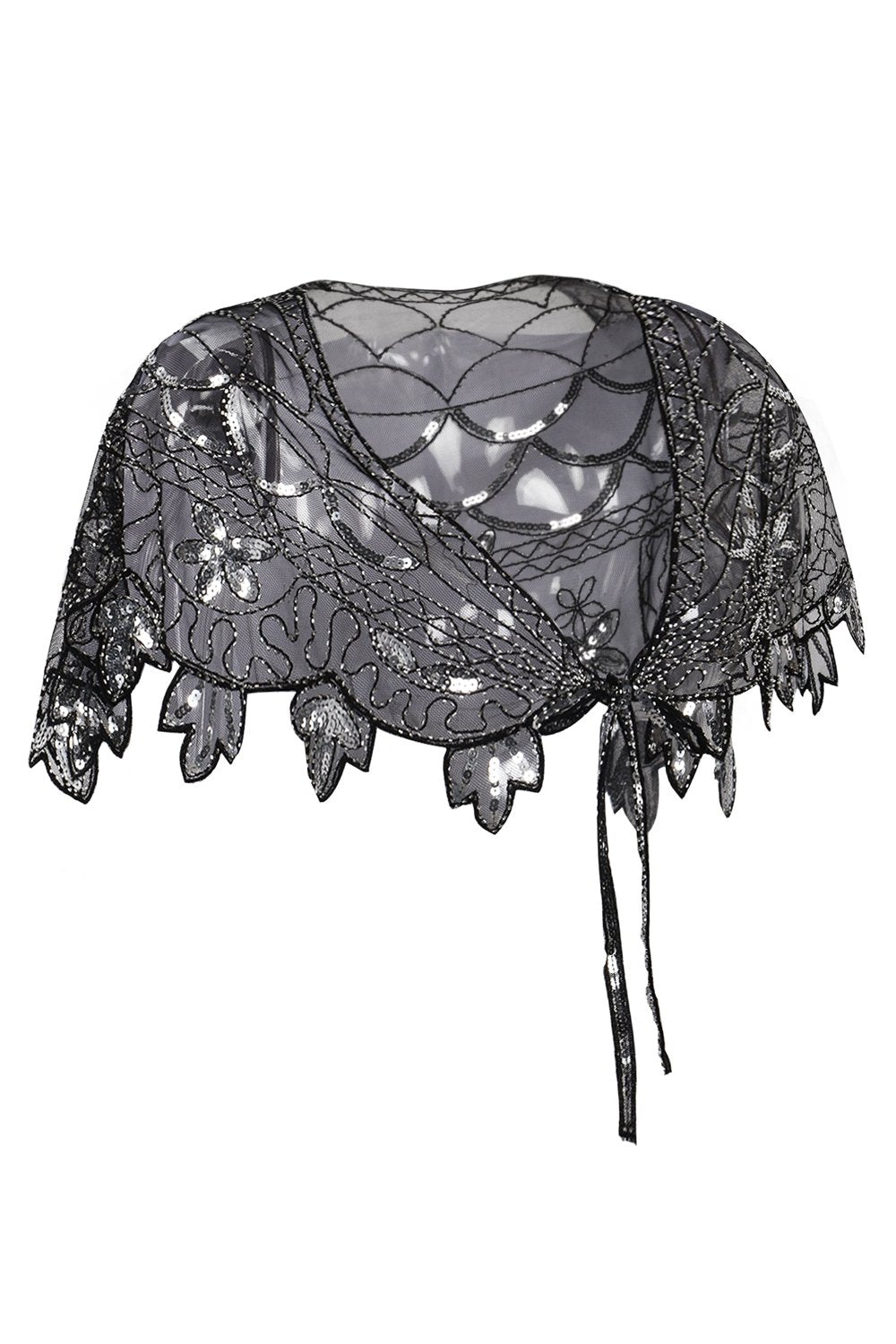 Zapaka Cape Femme Paillettes Fleur Noire Années 1920