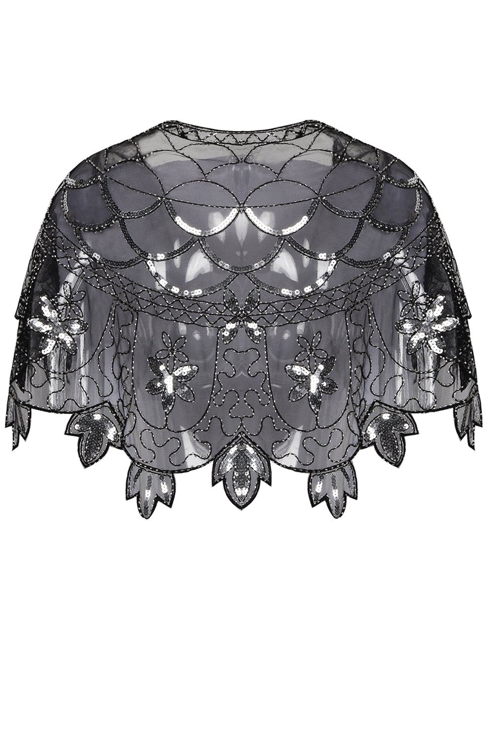 Zapaka Cape Femme Paillettes Fleur Noire Années 1920