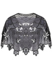 Zapaka Cape Femme Paillettes Fleur Noire Années 1920