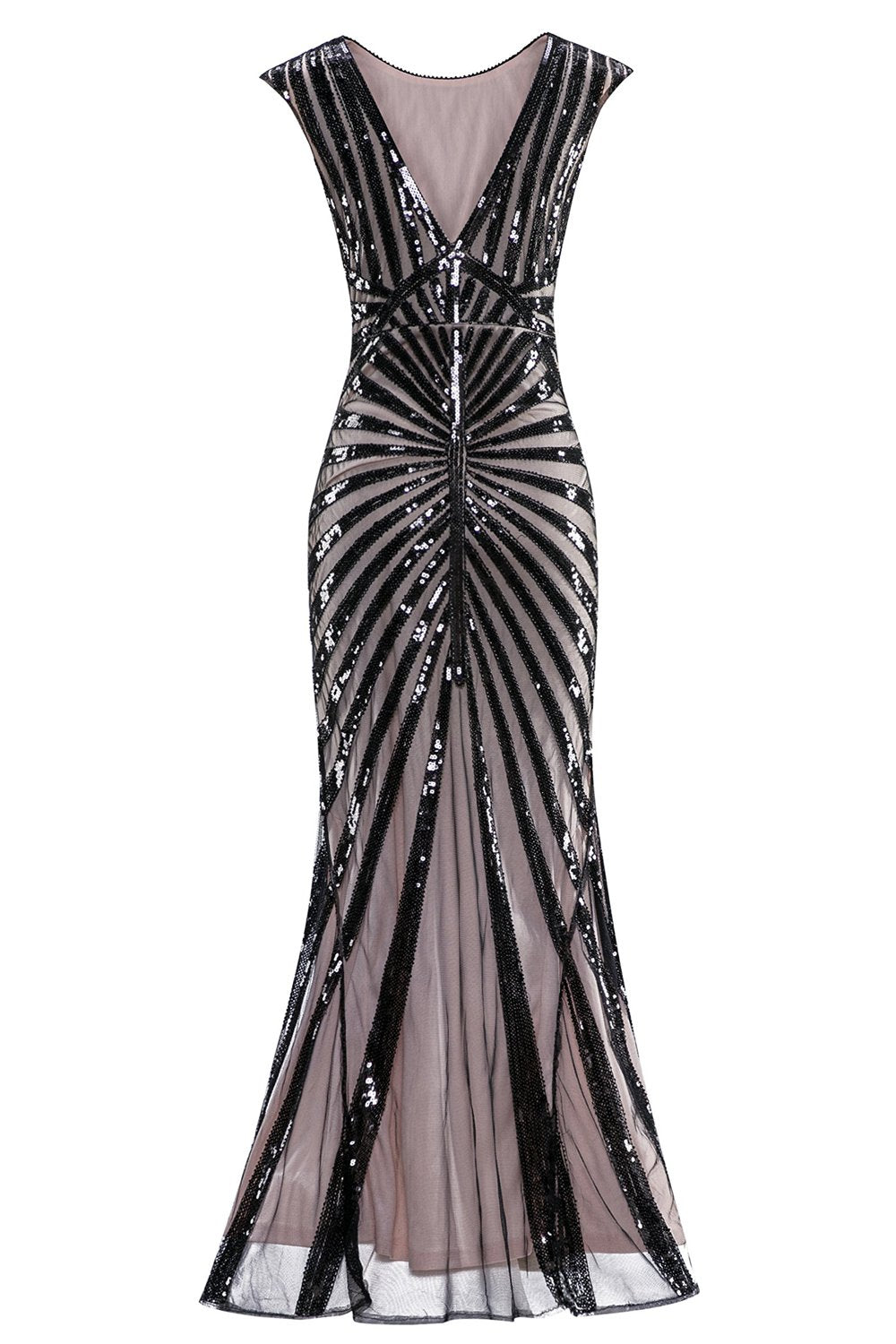 Robe Sirène Noire 1920s Gatsby Flapper avec paillette