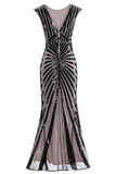 Robe Sirène Noire 1920s Gatsby Flapper avec paillette