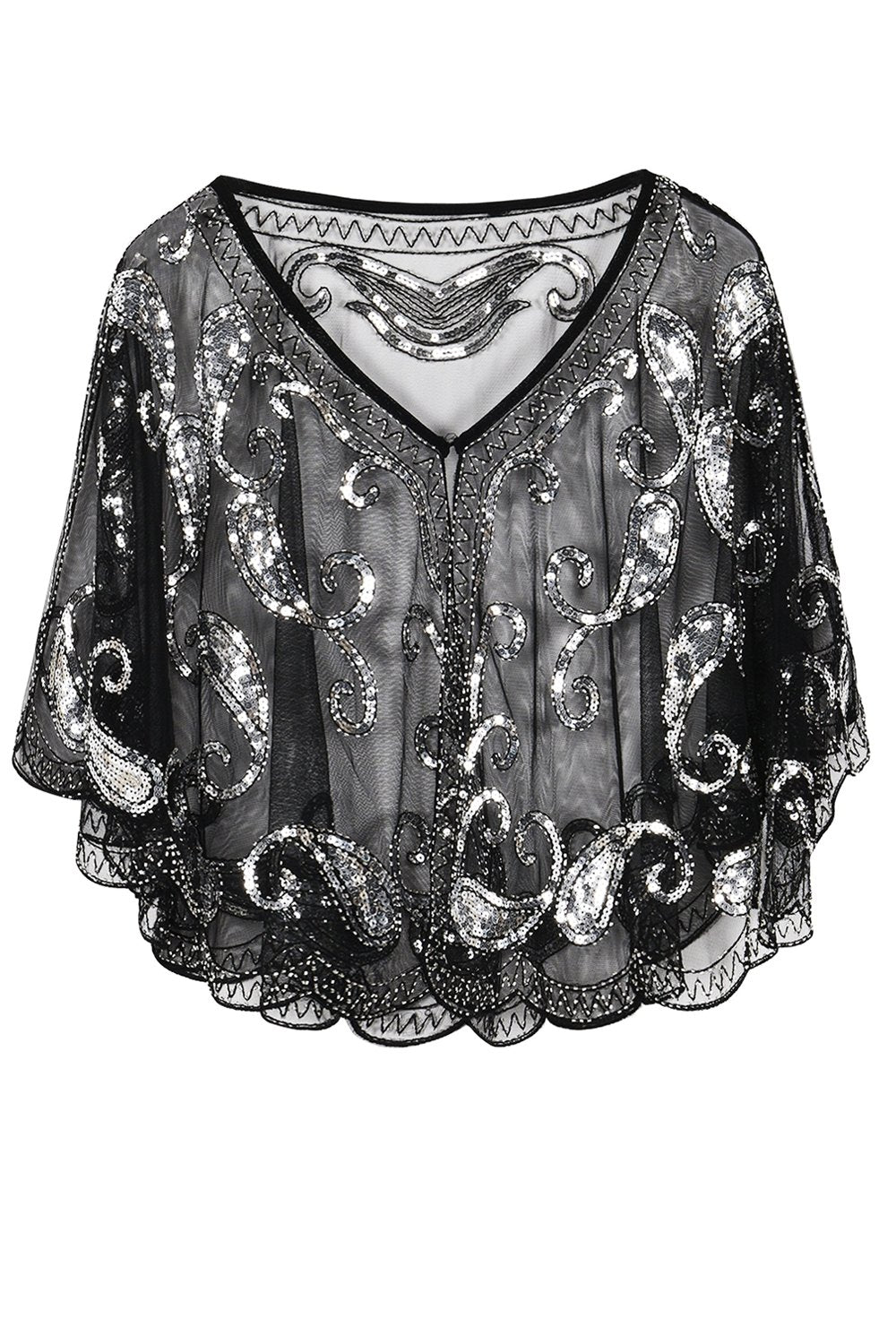Zapaka Cape à Paillettes Noires Style Rétro des Années 1920